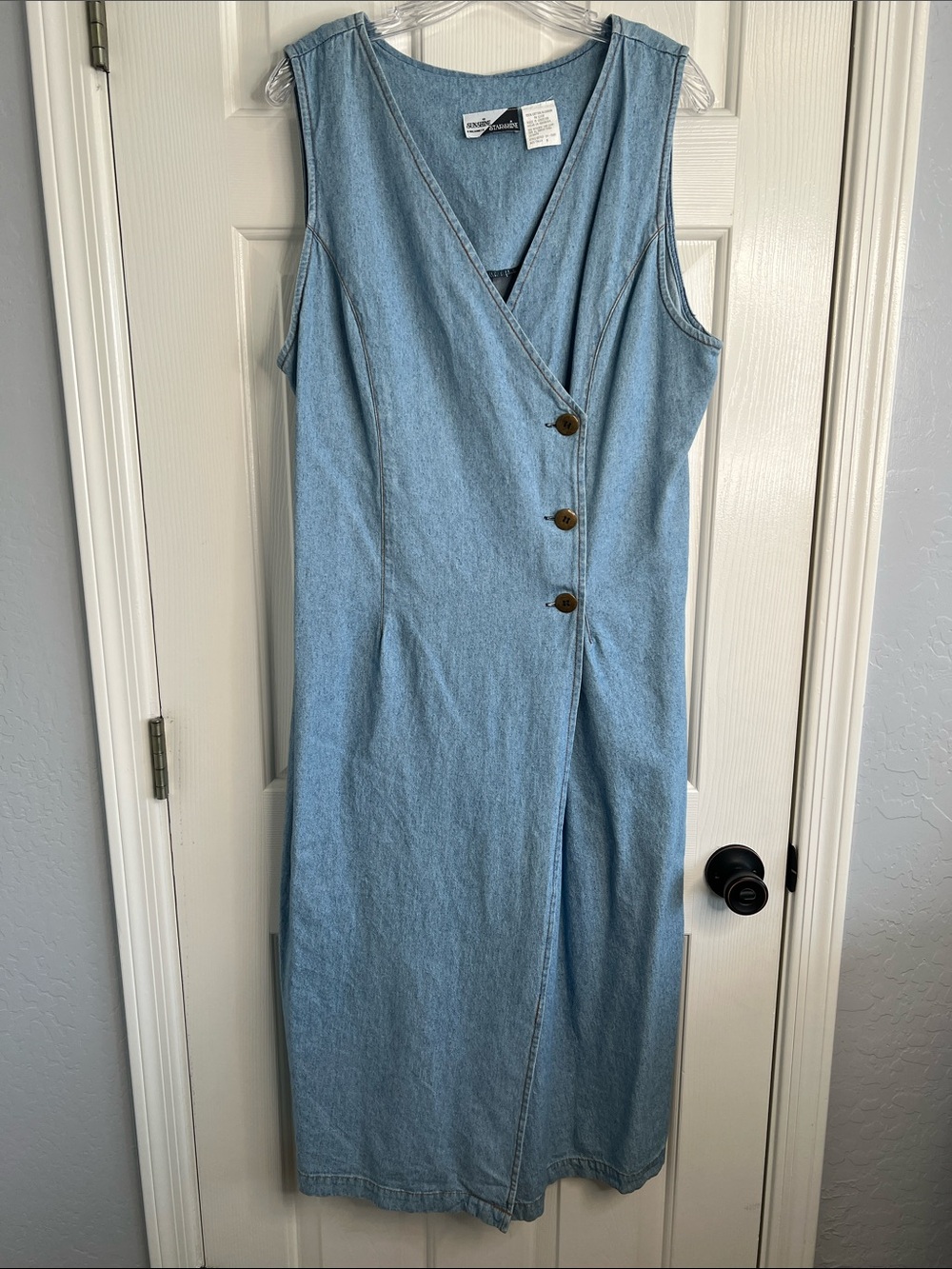 Vintage Denim button wrap midi dress size 16 Sunshine Starshine 100% cotton